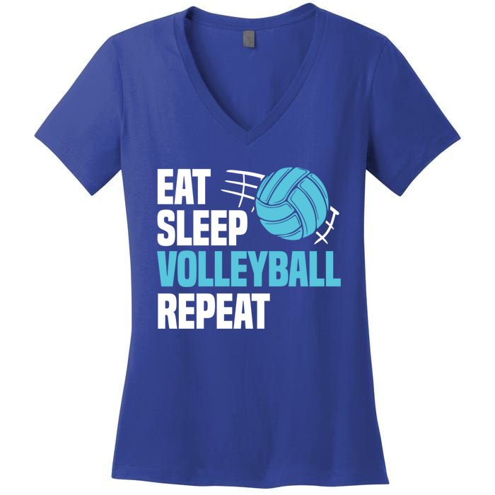 Eat Sleep Volleyball Repeat Cool Funny Team Coaches Quotes Gift Women's V-Neck T-Shirt