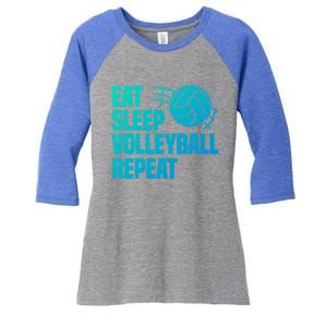 Eat Sleep Volleyball Repeat Cool Funny Team Coaches Quotes Gift Women's Tri-Blend 3/4-Sleeve Raglan Shirt