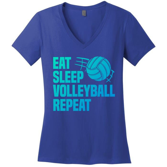 Eat Sleep Volleyball Repeat Cool Funny Team Coaches Quotes Gift Women's V-Neck T-Shirt