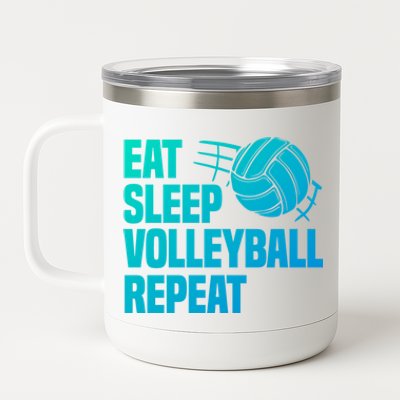 Eat Sleep Volleyball Repeat Cool Funny Team Coaches Quotes Gift 12 oz Stainless Steel Tumbler Cup