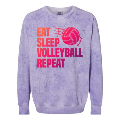 Eat Sleep Volleyball Repeat Cool Funny Team Coaches Quotes Gift Colorblast Crewneck Sweatshirt