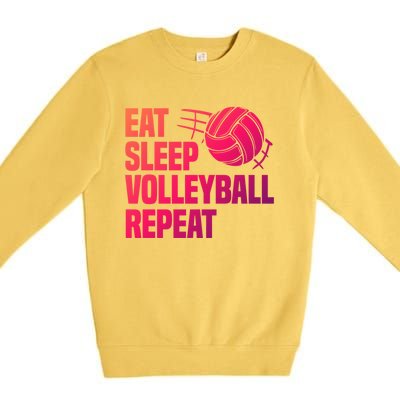 Eat Sleep Volleyball Repeat Cool Funny Team Coaches Quotes Gift Premium Crewneck Sweatshirt