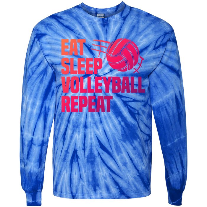 Eat Sleep Volleyball Repeat Cool Funny Team Coaches Quotes Gift Tie-Dye Long Sleeve Shirt