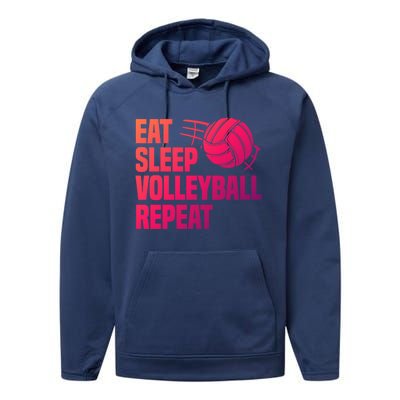 Eat Sleep Volleyball Repeat Cool Funny Team Coaches Quotes Gift Performance Fleece Hoodie