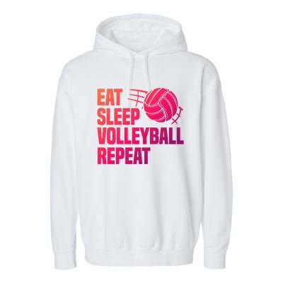 Eat Sleep Volleyball Repeat Cool Funny Team Coaches Quotes Gift Garment-Dyed Fleece Hoodie