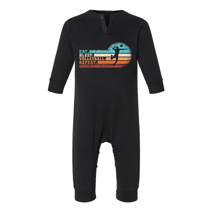 Eat Sleep Volleyball Repeat Retro Volleyball Lover Infant Fleece One Piece