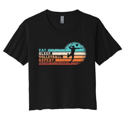 Eat Sleep Volleyball Repeat Retro Volleyball Lover Women's Crop Top Tee