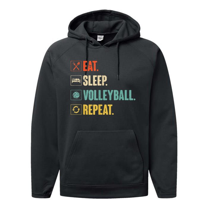 Eat Sleep Volleyball Repeat Vintage Volleyball Performance Fleece Hoodie