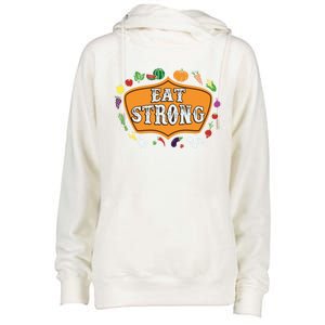 Eat Strong Vegetables Food Vegan Veggie Plant Powered Lovers Gift Womens Funnel Neck Pullover Hood