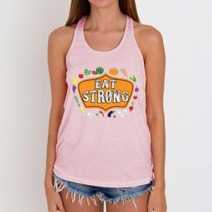 Eat Strong Vegetables Food Vegan Veggie Plant Powered Lovers Gift Women's Knotted Racerback Tank