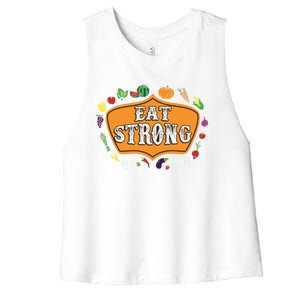 Eat Strong Vegetables Food Vegan Veggie Plant Powered Lovers Gift Women's Racerback Cropped Tank