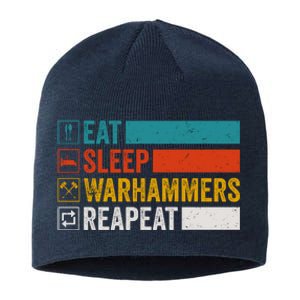 Eat Sleep Warhammers Repeat Funny Gamer Retro Video Gaming Sustainable Beanie