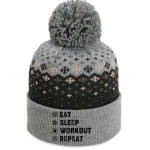 Eat Sleep Workout Repeat Funny Workout Gym Fitness Funny Gift The Baniff Cuffed Pom Beanie