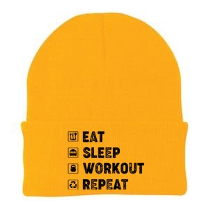 Eat Sleep Workout Repeat Funny Workout Gym Fitness Funny Gift Knit Cap Winter Beanie