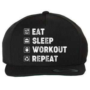 Eat Sleep Workout Repeat Funny Workout Gym Fitness Funny Gift Wool Snapback Cap