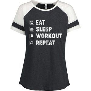 Eat Sleep Workout Repeat Funny Workout Gym Fitness Funny Gift Enza Ladies Jersey Colorblock Tee