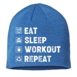 Eat Sleep Workout Repeat Funny Workout Gym Fitness Funny Gift Sustainable Beanie