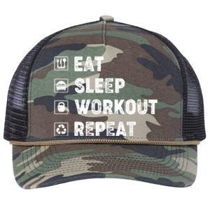 Eat Sleep Workout Repeat Funny Workout Gym Fitness Funny Gift Retro Rope Trucker Hat Cap