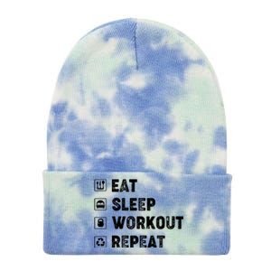 Eat Sleep Workout Repeat Funny Workout Gym Fitness Funny Gift Tie Dye 12in Knit Beanie