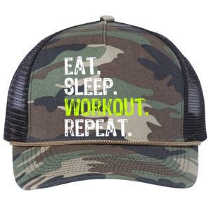 Eat Sleep Workout Repeat Funny Work Out Gym Funny Retro Rope Trucker Hat Cap