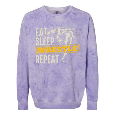 Eat Sleep Wrestle Repeat Funny Wrestling Gift Colorblast Crewneck Sweatshirt