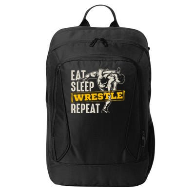 Eat Sleep Wrestle Repeat Funny Wrestling Gift City Backpack