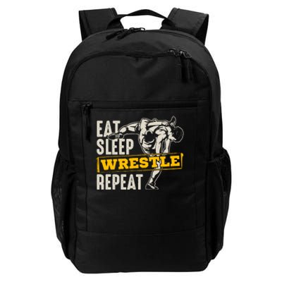 Eat Sleep Wrestle Repeat Funny Wrestling Gift Daily Commute Backpack