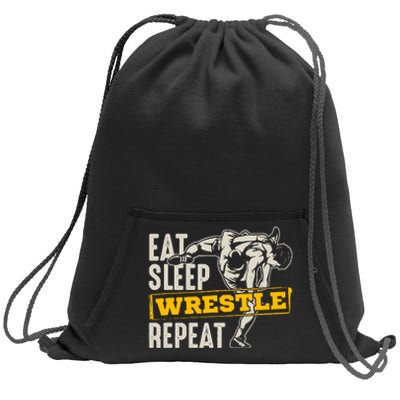 Eat Sleep Wrestle Repeat Funny Wrestling Gift Sweatshirt Cinch Pack Bag