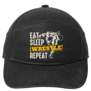 Eat Sleep Wrestle Repeat Funny Wrestling Gift 7-Panel Snapback Hat