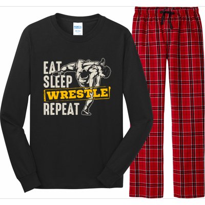 Eat Sleep Wrestle Repeat Funny Wrestling Gift Long Sleeve Pajama Set