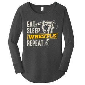 Eat Sleep Wrestle Repeat Funny Wrestling Gift Women's Perfect Tri Tunic Long Sleeve Shirt