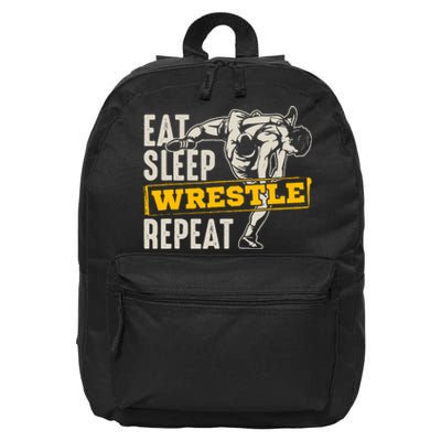 Eat Sleep Wrestle Repeat Funny Wrestling Gift 16 in Basic Backpack