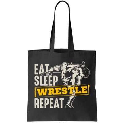 Eat Sleep Wrestle Repeat Funny Wrestling Gift Tote Bag