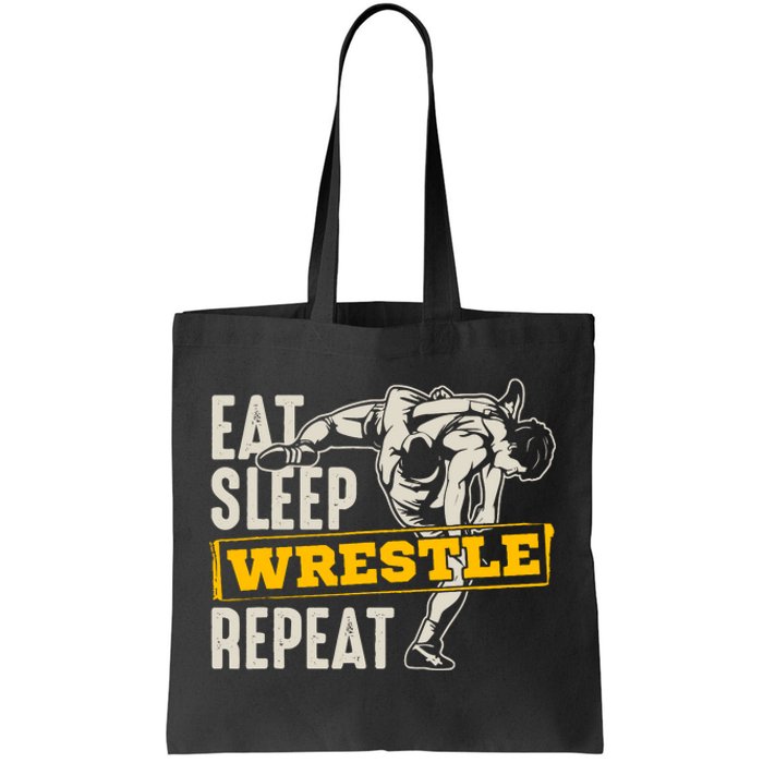 Eat Sleep Wrestle Repeat Funny Wrestling Gift Tote Bag