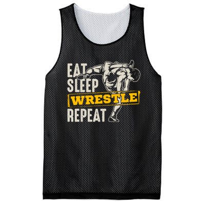 Eat Sleep Wrestle Repeat Funny Wrestling Gift Mesh Reversible Basketball Jersey Tank