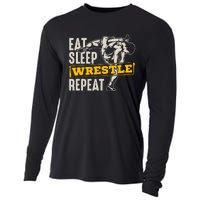 Eat Sleep Wrestle Repeat Funny Wrestling Gift Cooling Performance Long Sleeve Crew