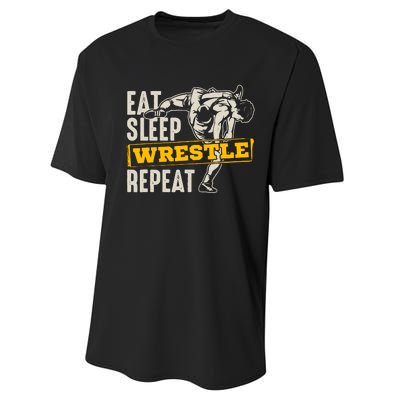 Eat Sleep Wrestle Repeat Funny Wrestling Gift Performance Sprint T-Shirt