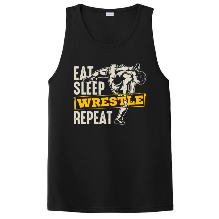 Eat Sleep Wrestle Repeat Funny Wrestling Gift PosiCharge Competitor Tank