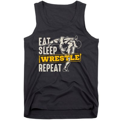 Eat Sleep Wrestle Repeat Funny Wrestling Gift Tank Top