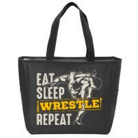 Eat Sleep Wrestle Repeat Funny Wrestling Gift Zip Tote Bag