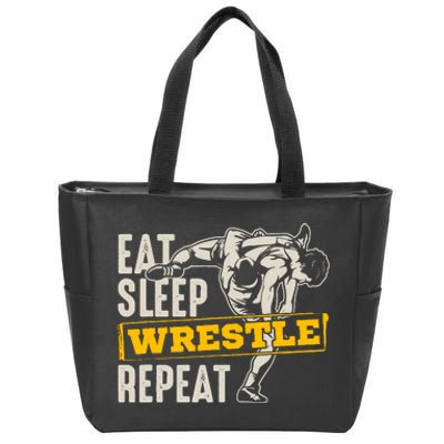 Eat Sleep Wrestle Repeat Funny Wrestling Gift Zip Tote Bag