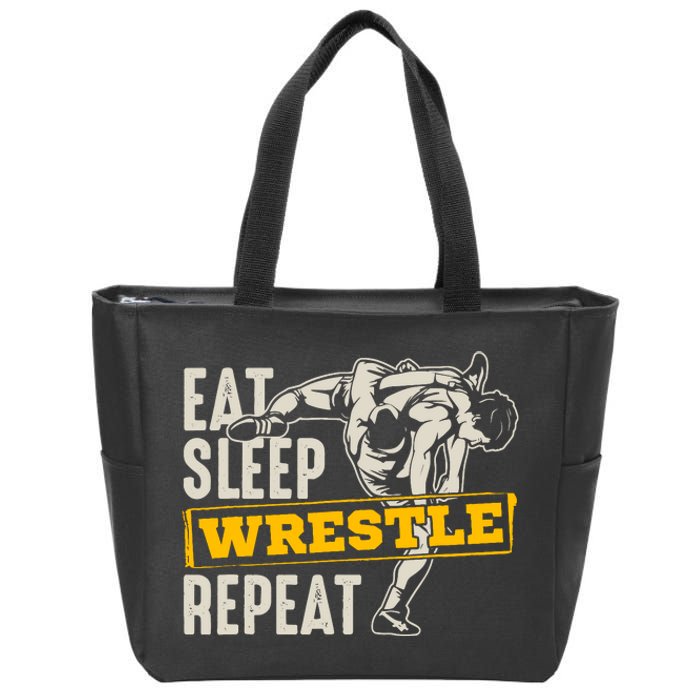 Eat Sleep Wrestle Repeat Funny Wrestling Gift Zip Tote Bag