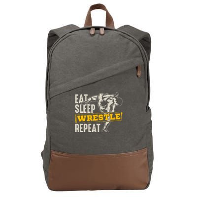 Eat Sleep Wrestle Repeat Funny Wrestling Gift Cotton Canvas Backpack