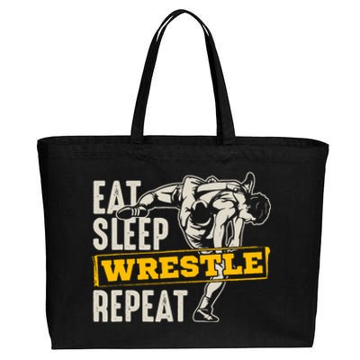 Eat Sleep Wrestle Repeat Funny Wrestling Gift Cotton Canvas Jumbo Tote