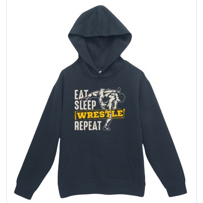 Eat Sleep Wrestle Repeat Funny Wrestling Gift Urban Pullover Hoodie