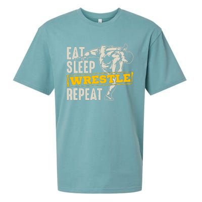 Eat Sleep Wrestle Repeat Funny Wrestling Gift Sueded Cloud Jersey T-Shirt