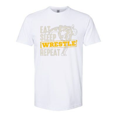 Eat Sleep Wrestle Repeat Funny Wrestling Gift Softstyle® CVC T-Shirt