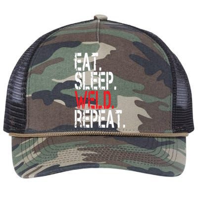 Eat Sleep Weld Repeat Funny Welder Retro Rope Trucker Hat Cap