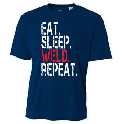 Eat Sleep Weld Repeat Funny Welder Cooling Performance Crew T-Shirt