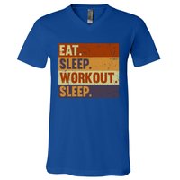 Eat Sleep Workout Repeat Funny Gift Funny Vintage Bodybuilder Gym Meaningful Gif V-Neck T-Shirt